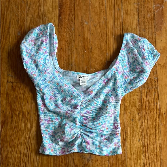 Billabong Tops - Billabong Blue and White Ruched Crop Blouse